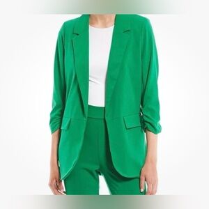 Takara - 3/4 Sleeve Ruched Blazer Jacket Open Front Bright Green Medium Work